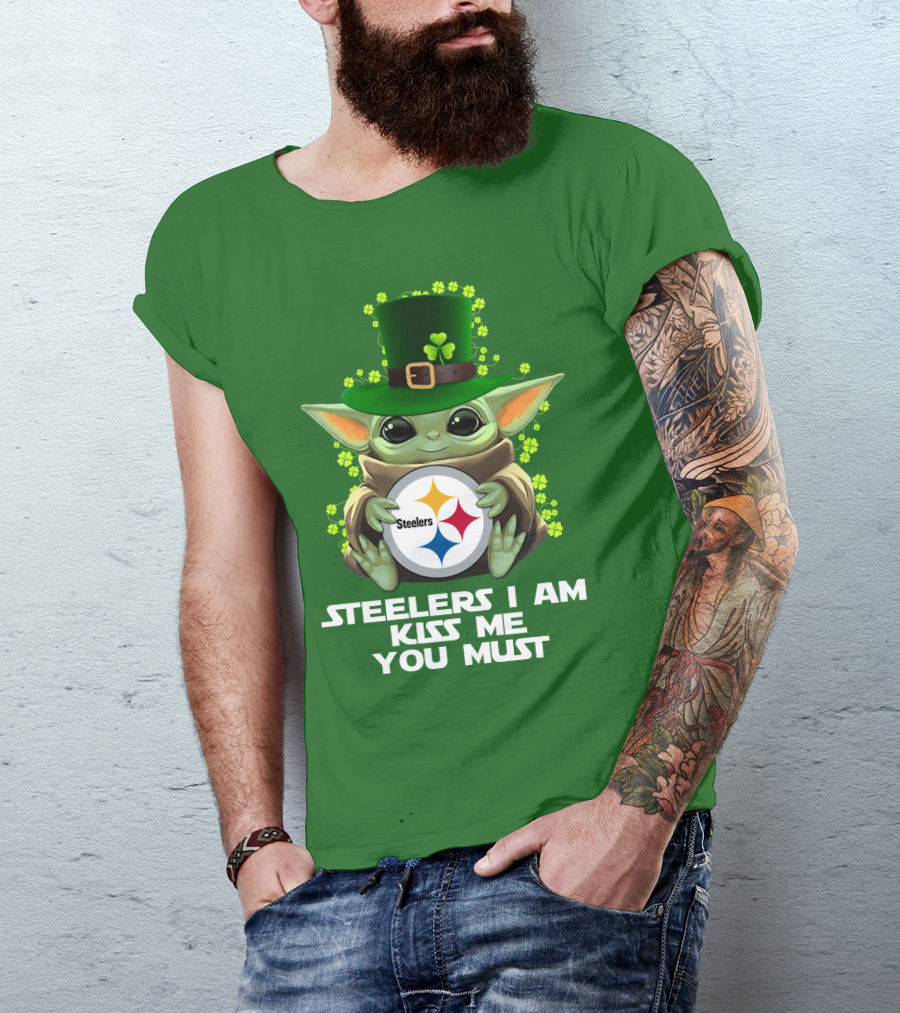 Steelers I Am Kiss Me You Must Baby Yoda St. Patrick's Day T-Shirt