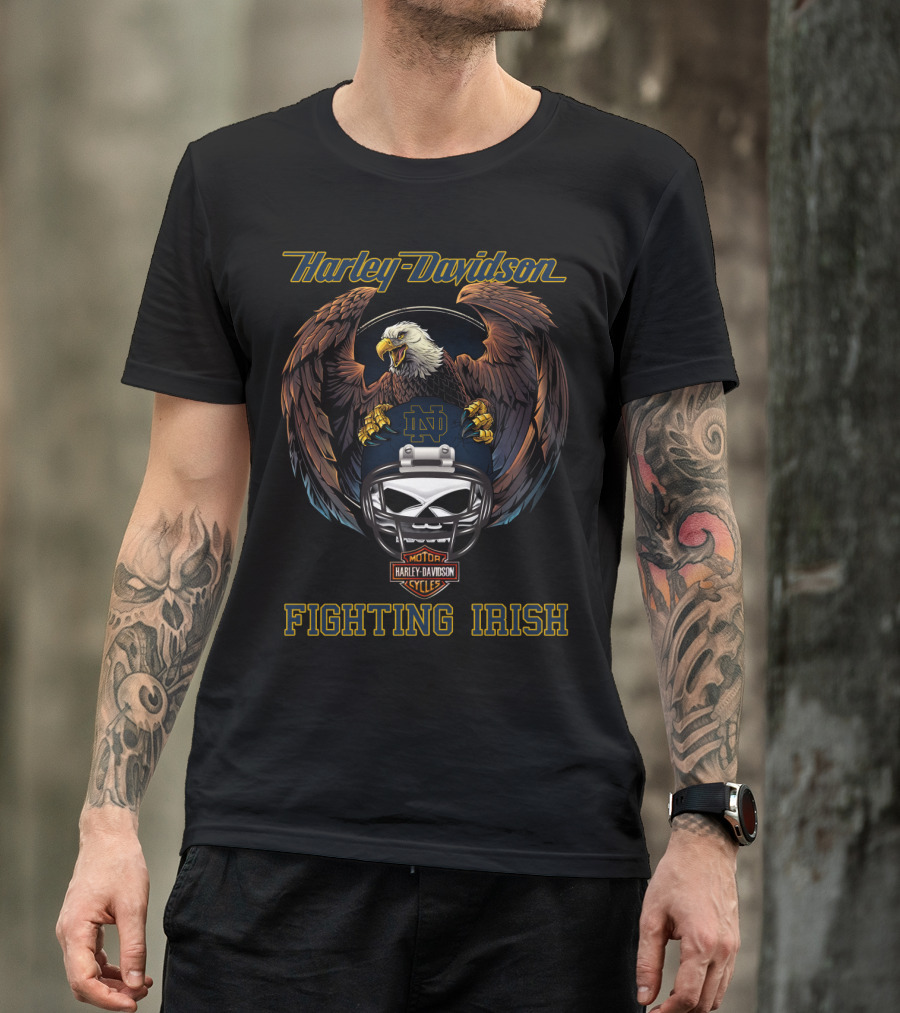 Harley Davidson Fighting Irish Ncaa Nd Motorcycle Cycles Eagle Helmet T-Shirt