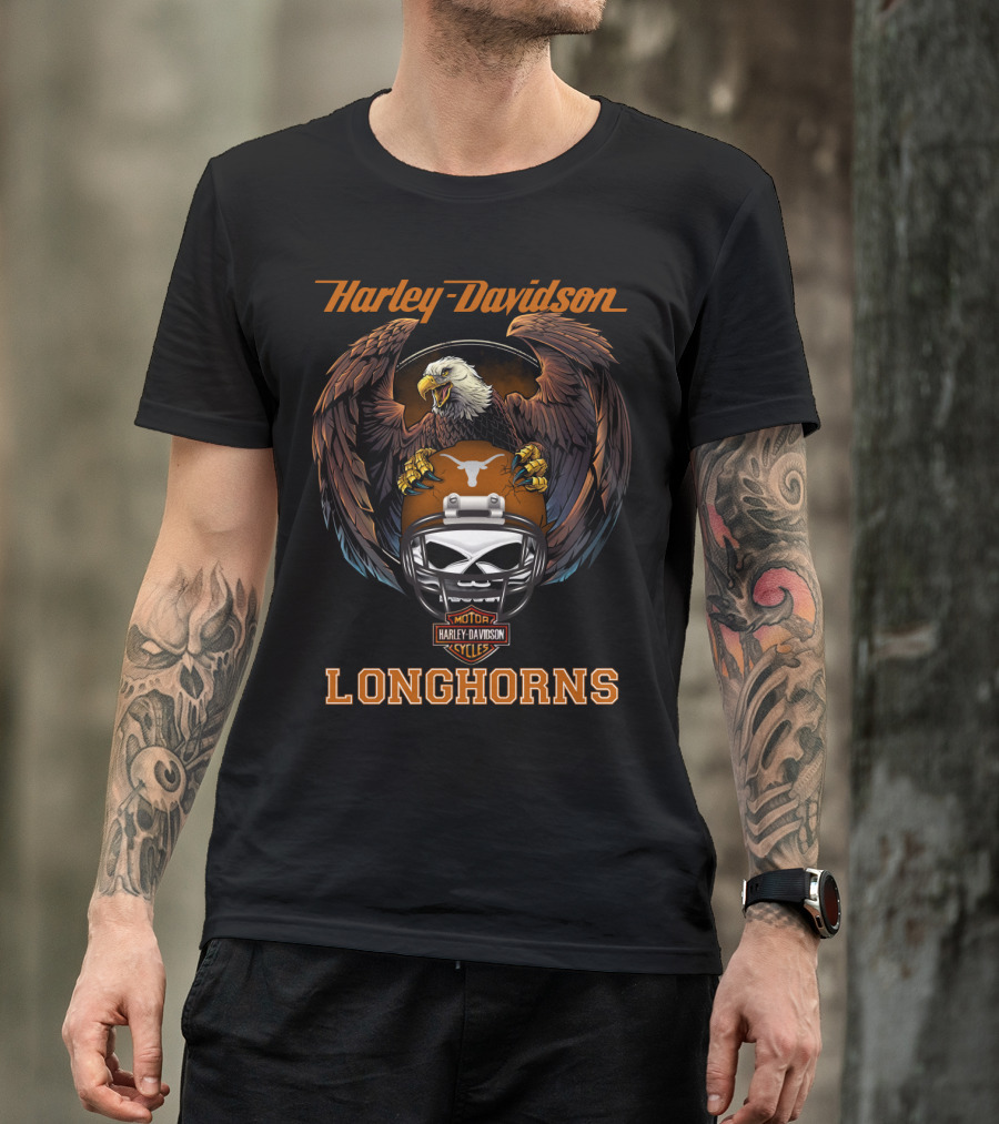 Harley Davidson Motorcycles Longhorns Eagle Helmet T-Shirt