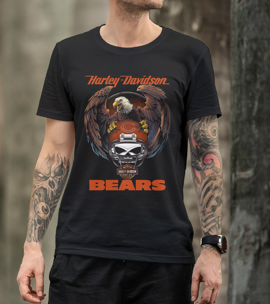 Harley Davidson Motorcycles Bears Eagle Football Helmet T-Shirt