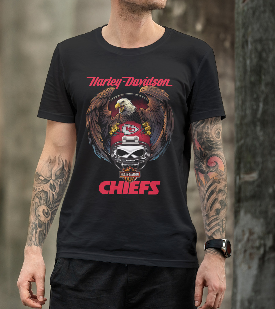 Harley Davidson Kansas City Chiefs Nfl Eagles Helmet Motor Cycles T-Shirt
