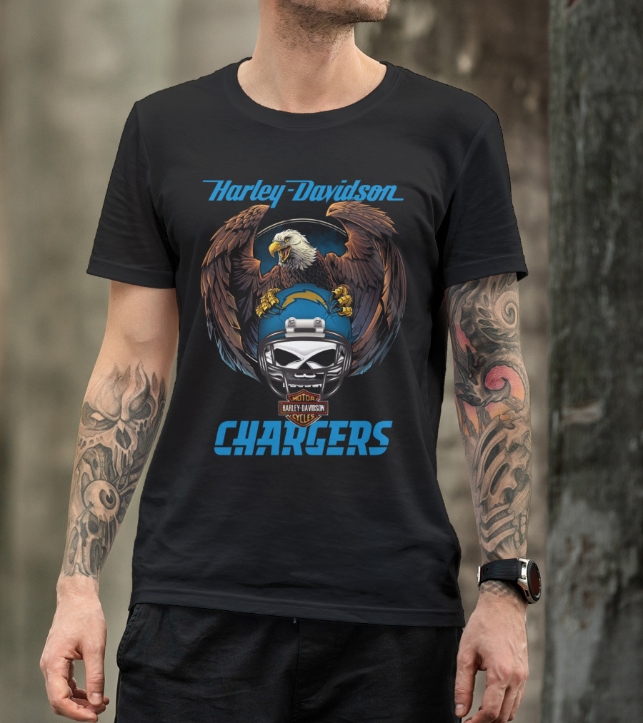 Harley Davidson Motorcycles Chargers Nfl Lac Eagle Helmet T-Shirt