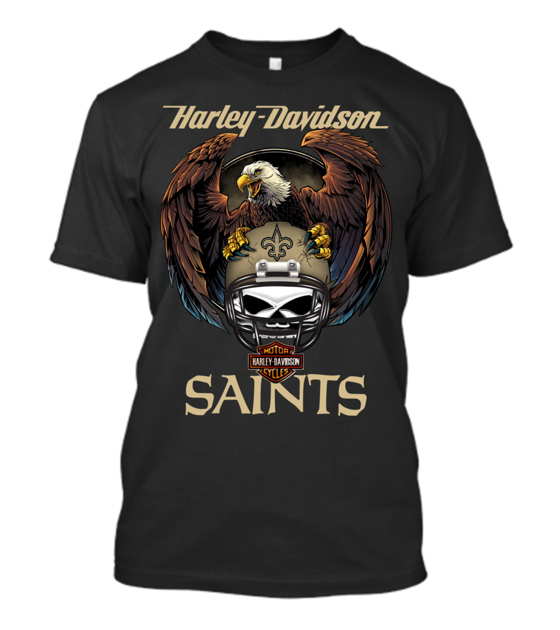Harley Davidson Saints Eagle Nfl Motor Cycles Fleur-De-Lis Helmet T-Shirt