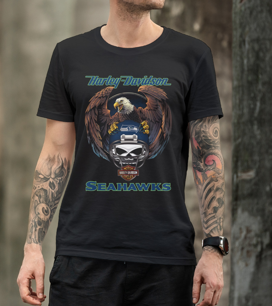 Harley Davidson Seahawks Nfl Motorcycles Eagle Helmet T-Shirt