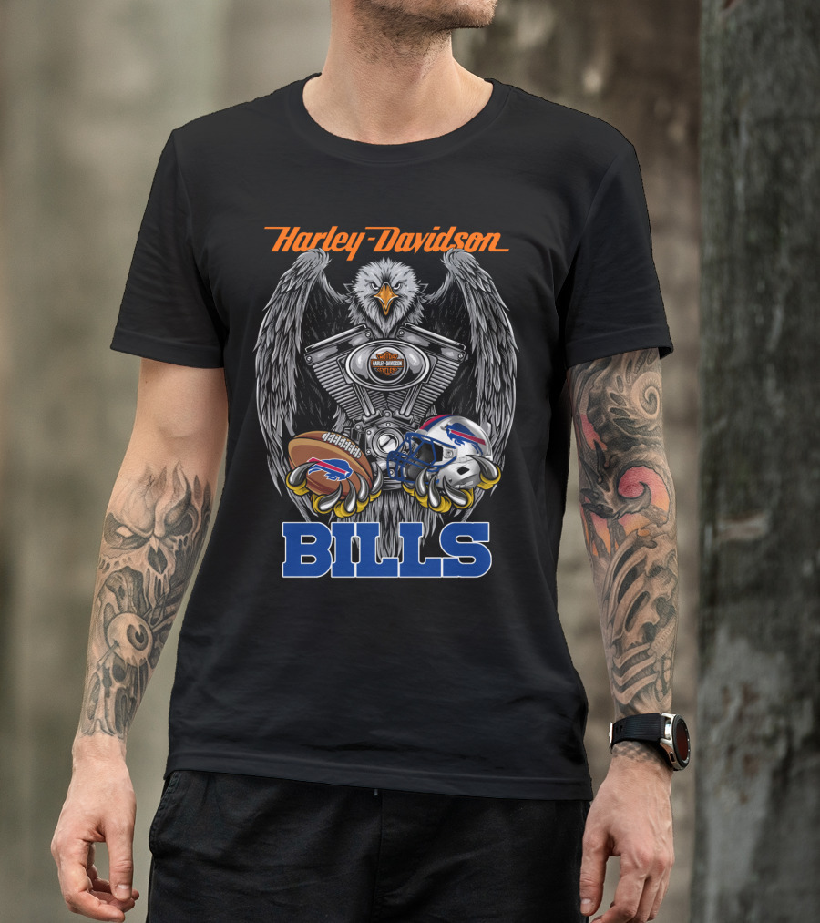 Harley Davidson Bills Nfl Football Engine Eagle T-Shirt