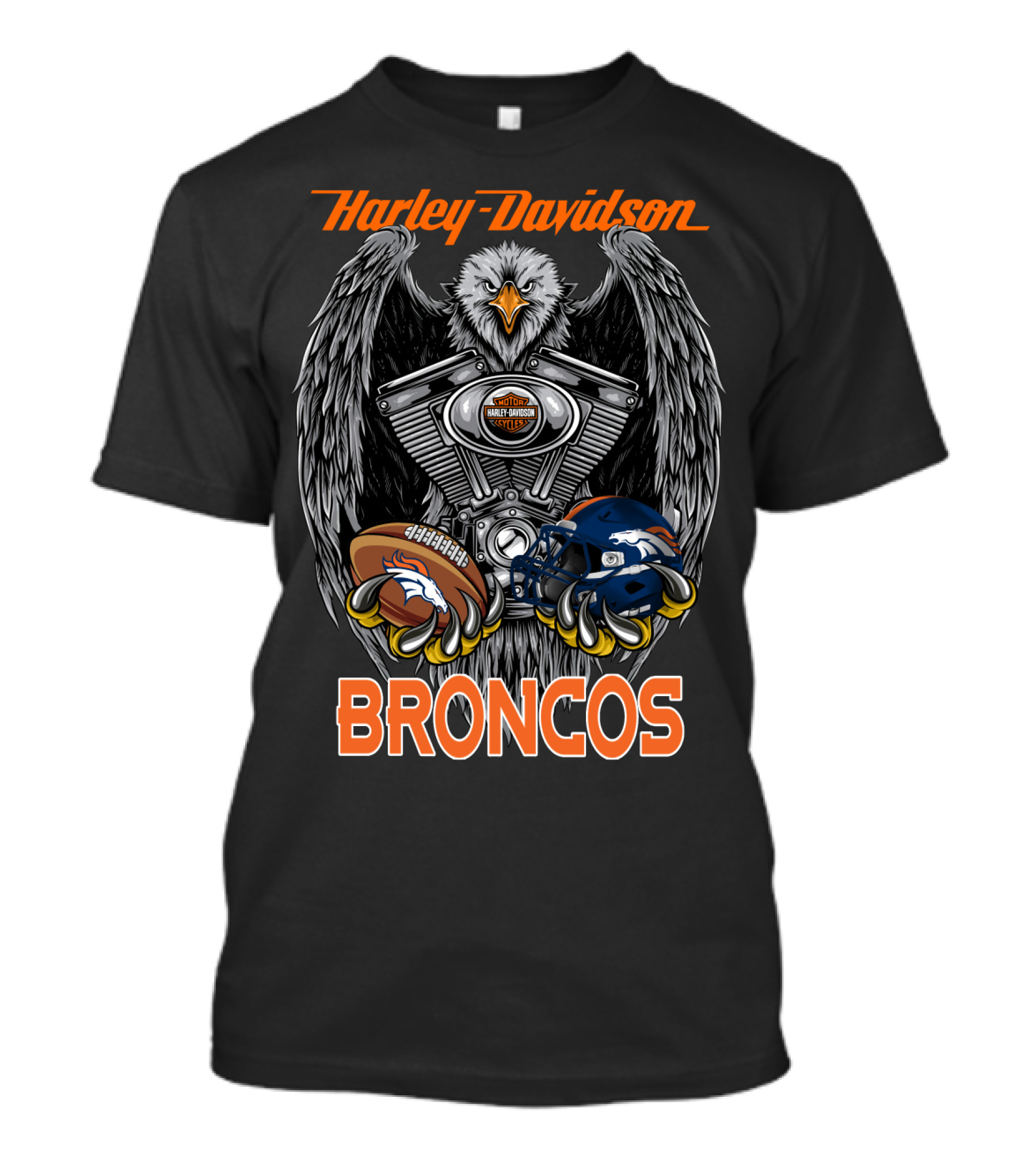 Harley Davidson Broncos Eagle Nfl Football Helmet Engine T-Shirt