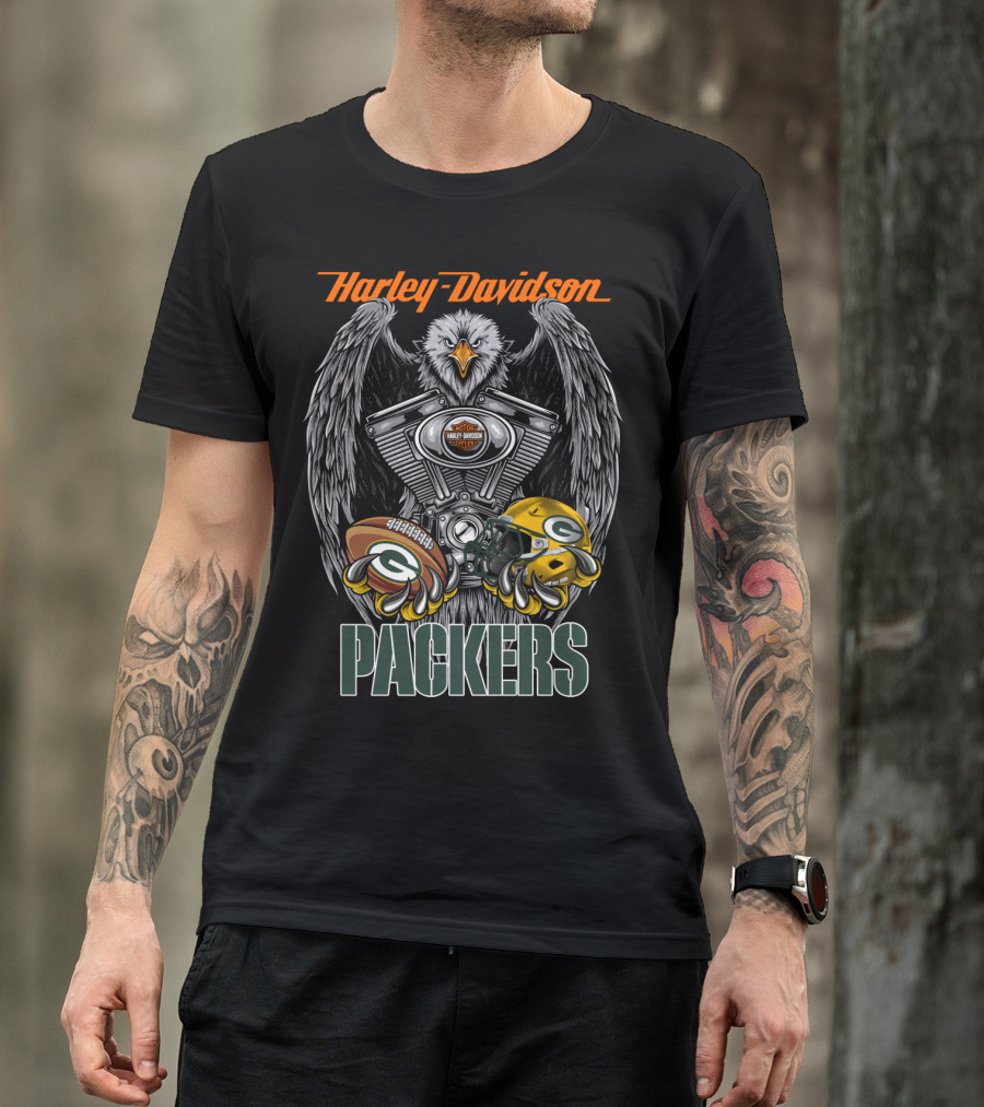Harley Davidson Packers Nfl Gbp Eagle Motorcycle Helmet Football T-Shirt