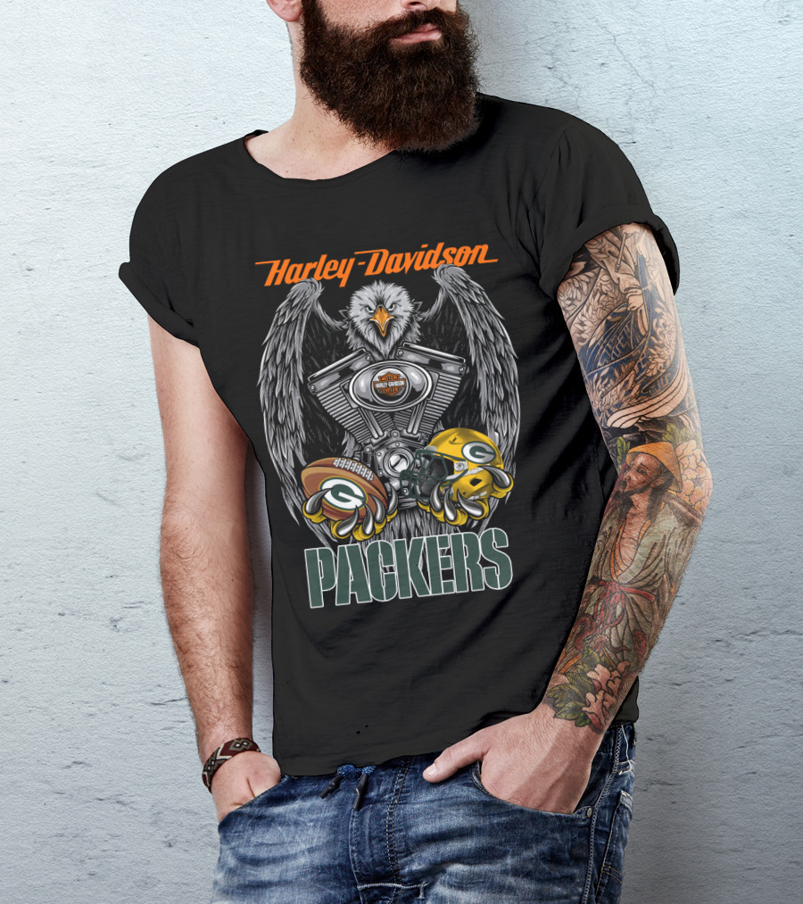 Harley Davidson Packers Nfl Gbp Eagle Motorcycle Helmet Football T-Shirt