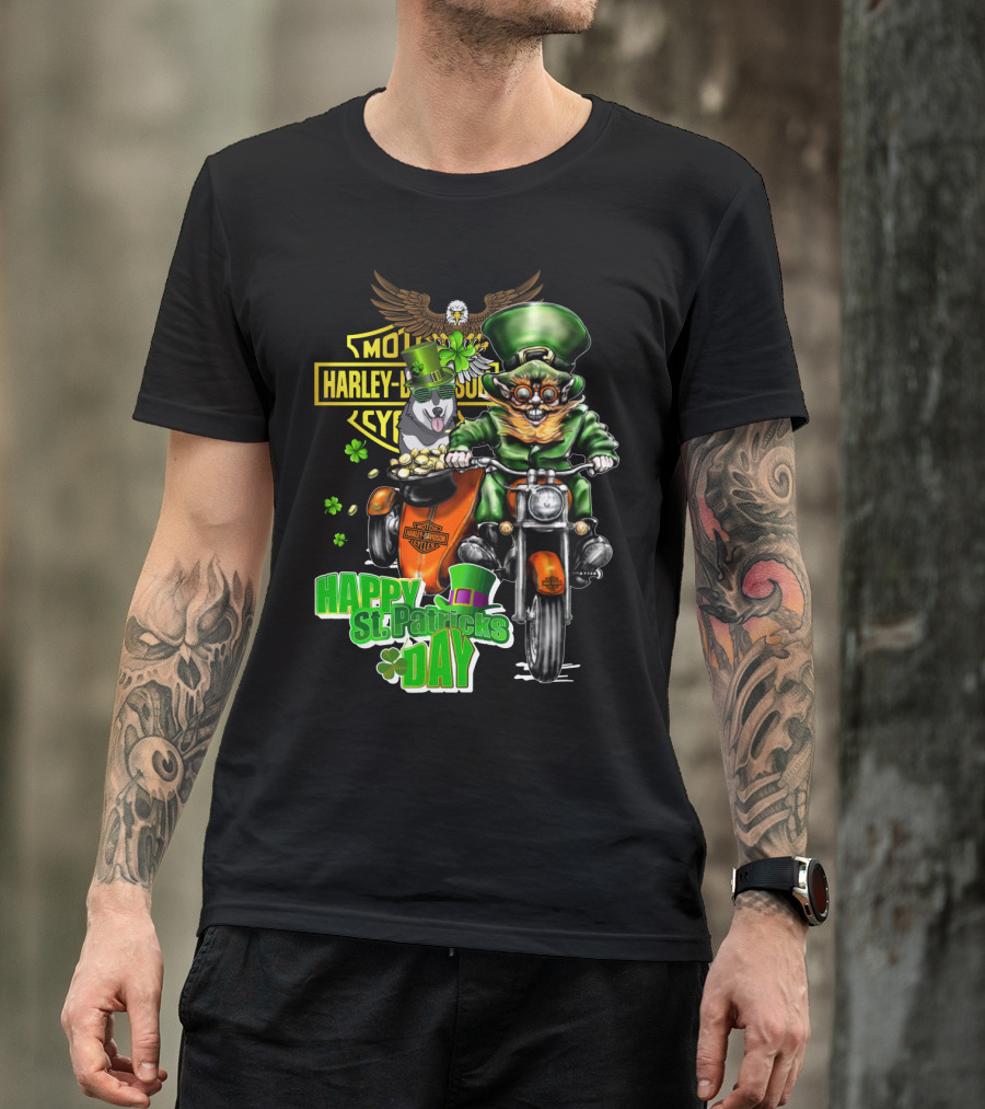 Motor Harley Davidson Cycles Alaskan Malamute Happy St. Patrick's Day T-Shirt