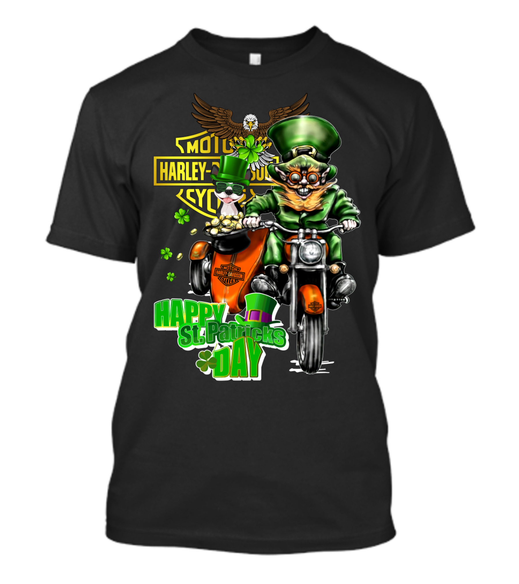 Harley Davidson St. Patrick's Day Boston Terrier Leprechaun Motorcycle T-Shirt