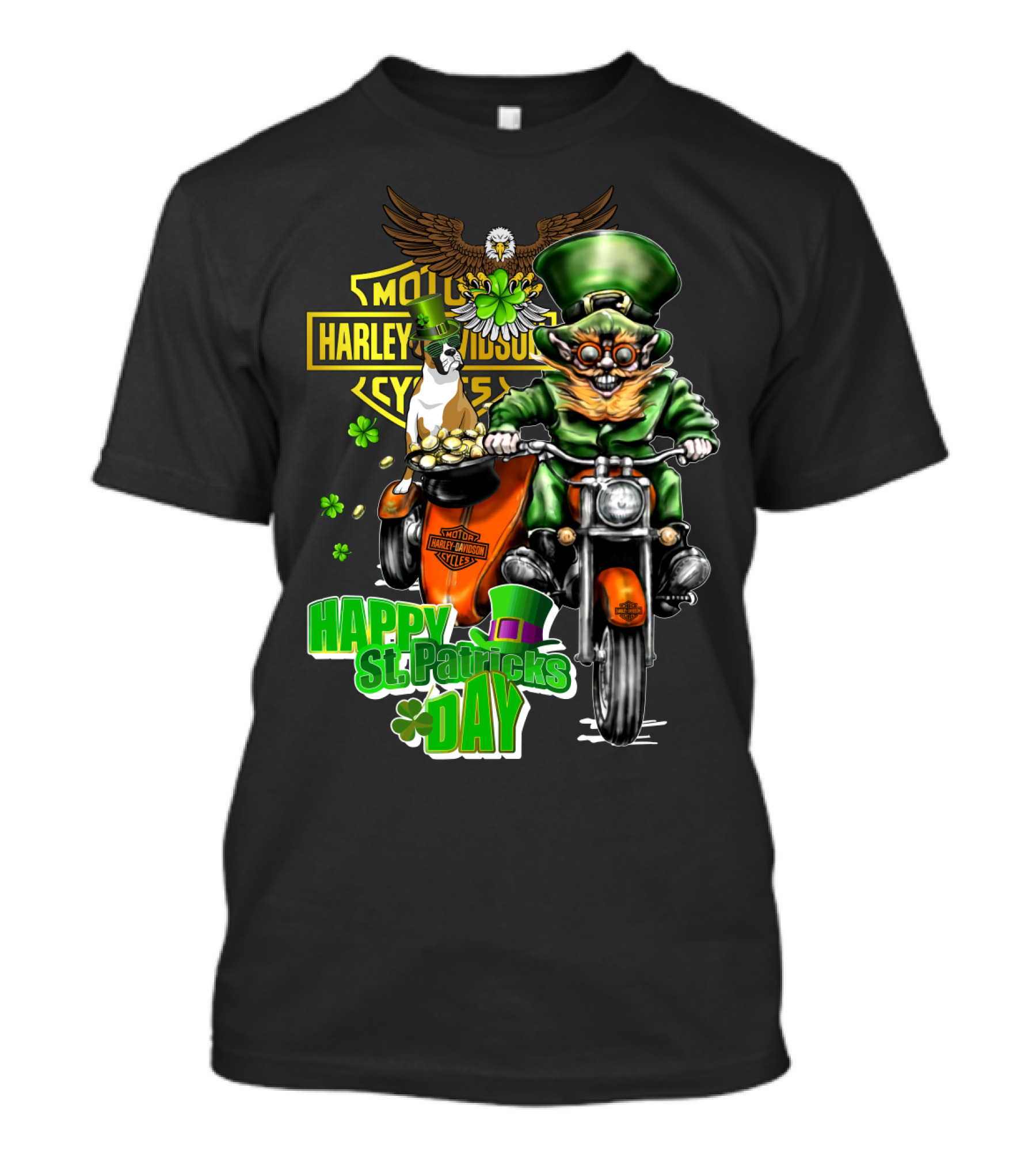 Happy St. Patricks Day Harley Davidson Motorcycles Cycle Riding Leprechaun And Boxer T-Shirt