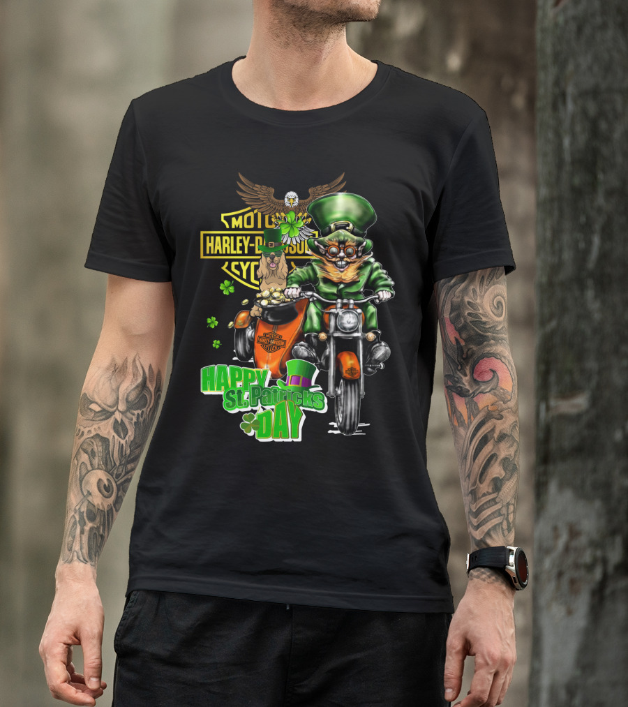 Motor Harley Davidson Cycles Happy St. Patrick's Day Cocker Spaniel T-Shirt