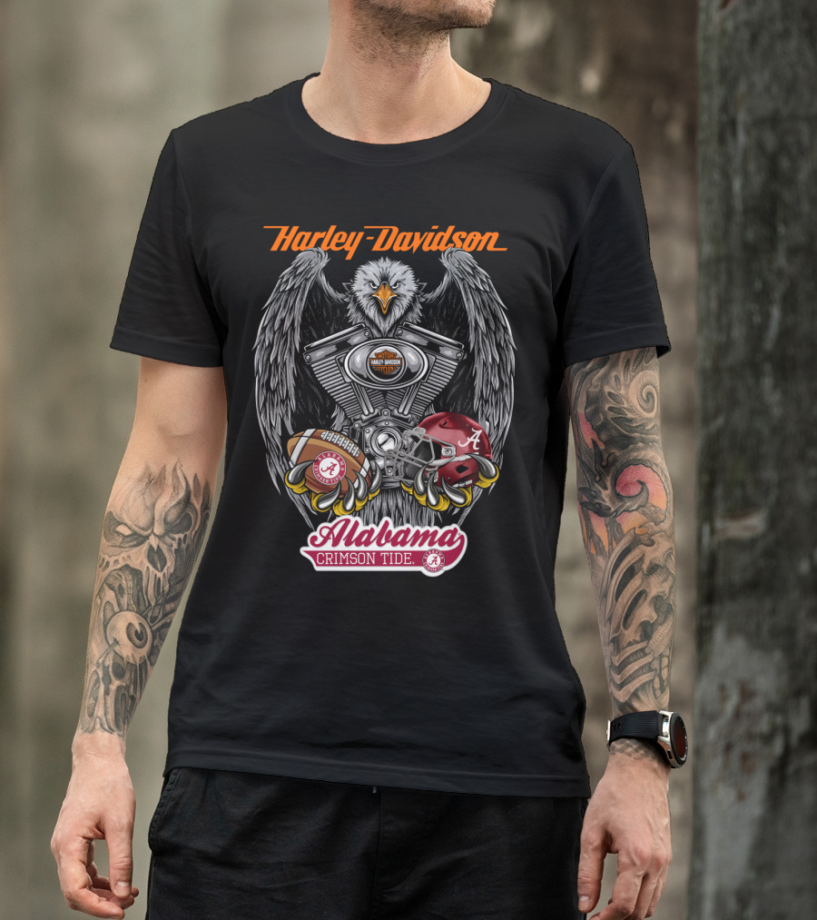 Harley Davidson Alabama Crimson Tide Ncaa Football Helmet And Eagle T-Shirt