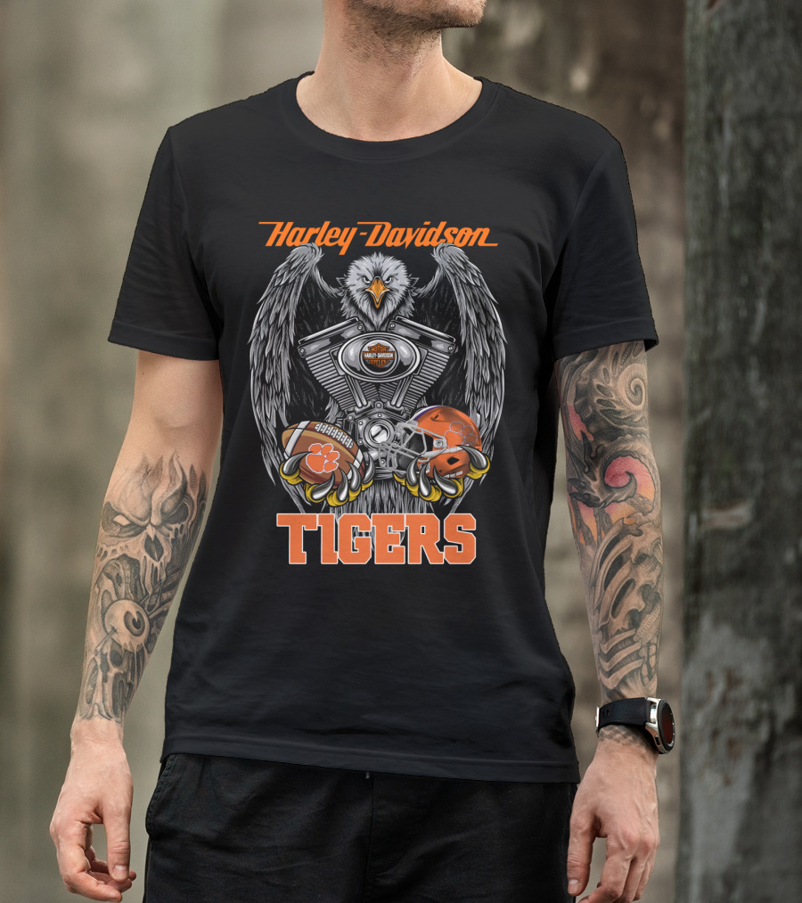Harley Davidson Tigers Football Motorcycle Engine T-Shirt