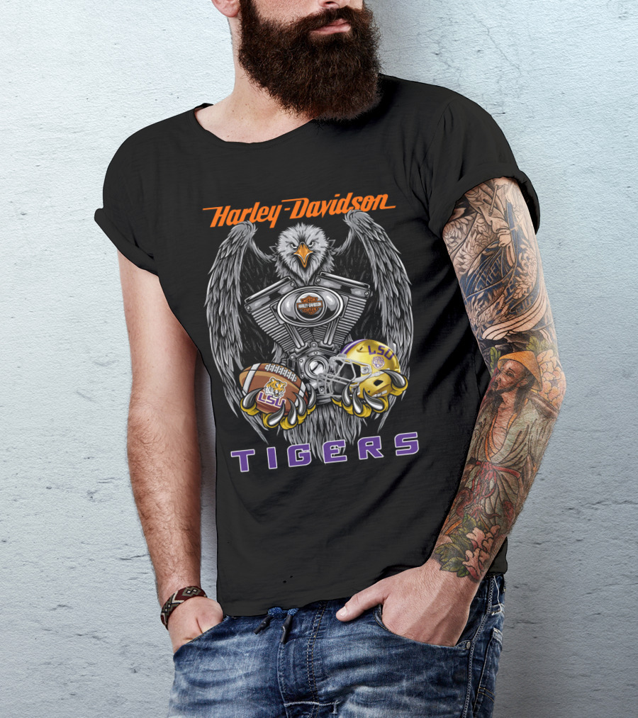 Harley Davidson Tigers Lsu Football Ncaa T-Shirt