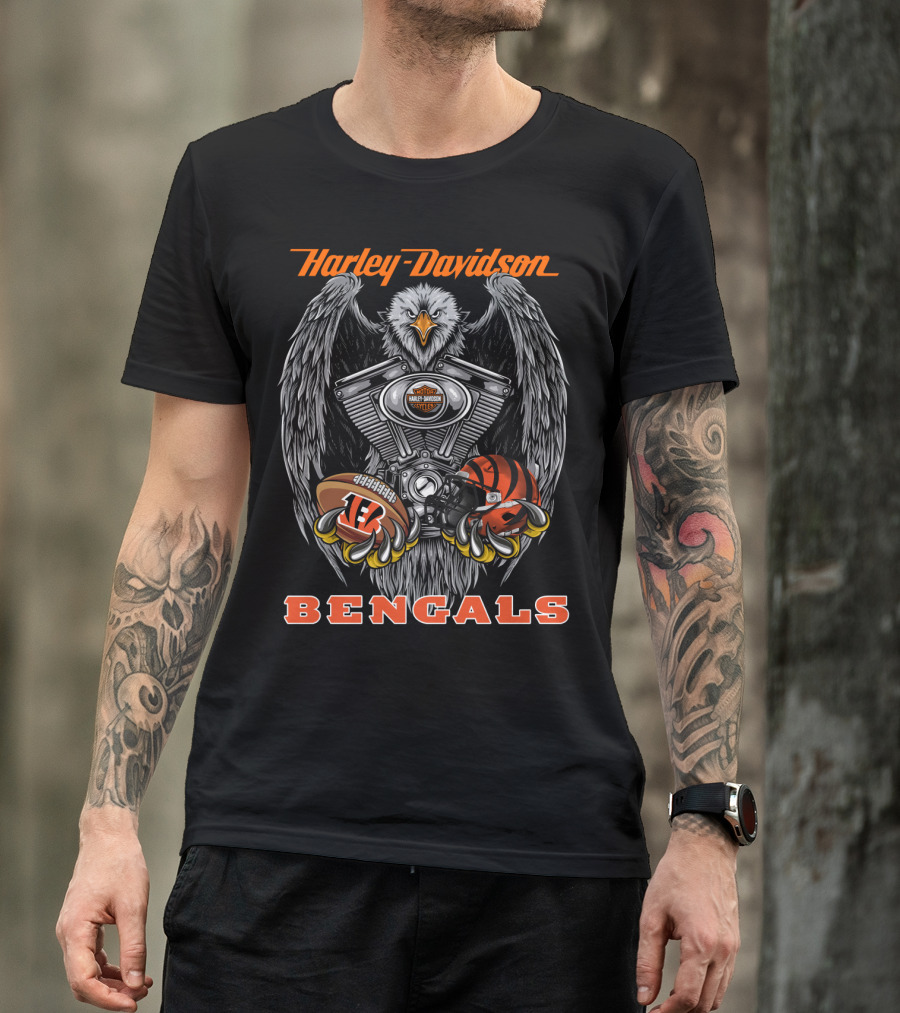 Harley Davidson Bengals Nfl Collaboration Eagle Engine Football Helmet T-Shirt
