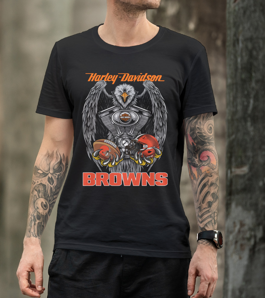 Harley Davidson Browns Eagle Engine Football Helmet T-Shirt