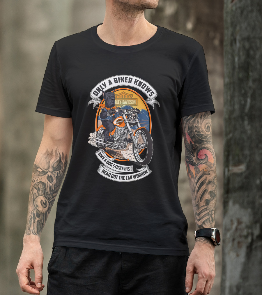 Only A Biker Knows Why A Dog Sticks His Head Out The Car Window Harley Davidson Great Dane Motorcycle T-Shirt