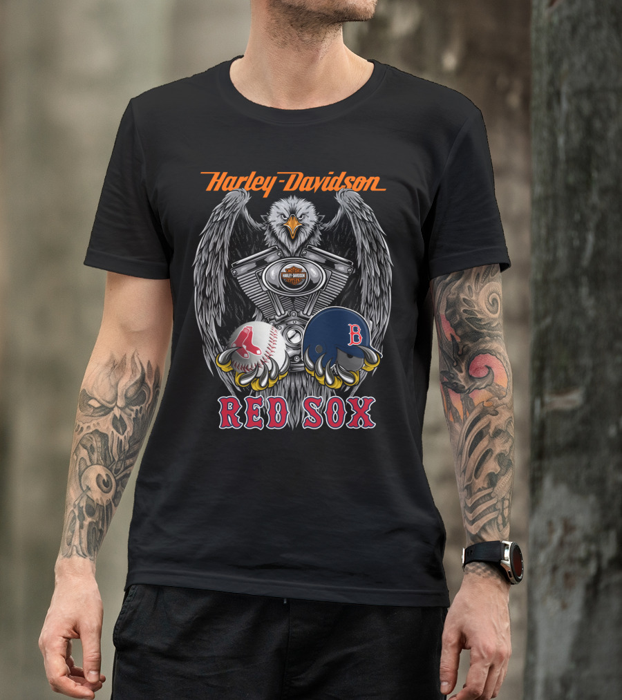 Harley Davidson Red Sox Baseball Eagle Engine T-Shirt