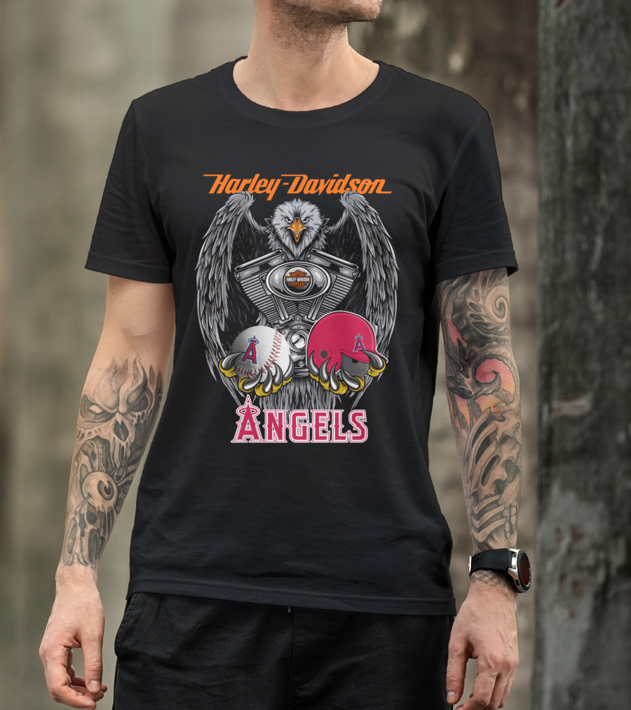 Harley Davidson Mlb Angels Eagle V-Twin Baseball Helmet T-Shirt