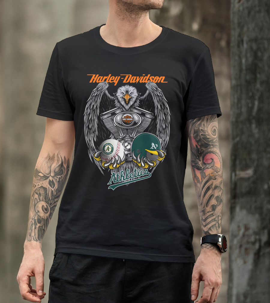 Harley Davidson Seattle Oakland Athletics A's Baseball Logo Eagle Engine T-Shirt