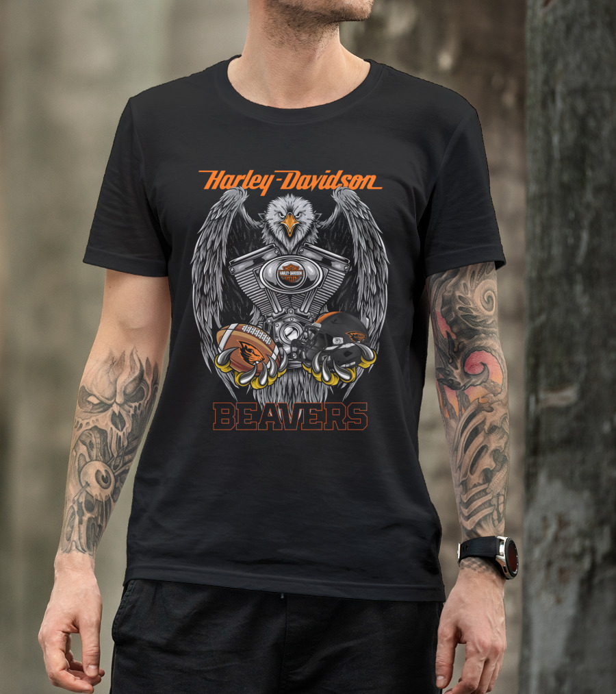 Harley Davidson Beavers Eagle Engine Football Helmet T-Shirt
