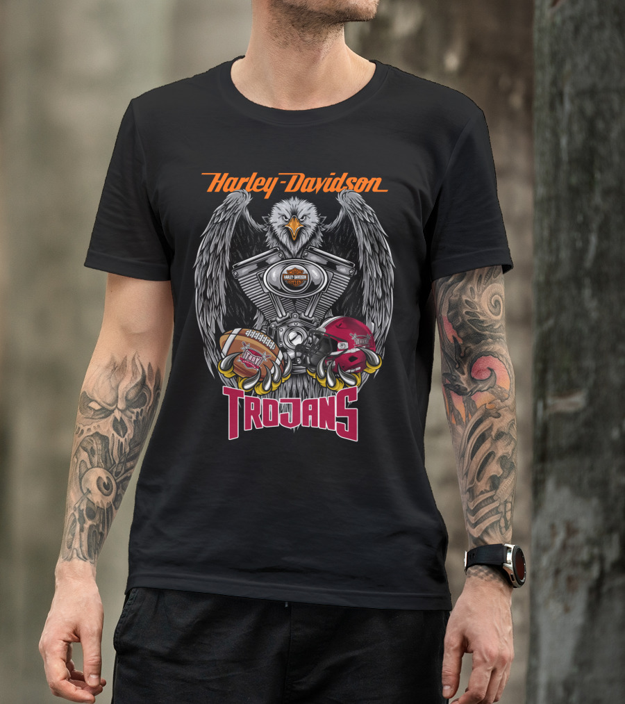 Harley Davidson Seattle Trojans Football Motorcycle Engine Eagle T-Shirt