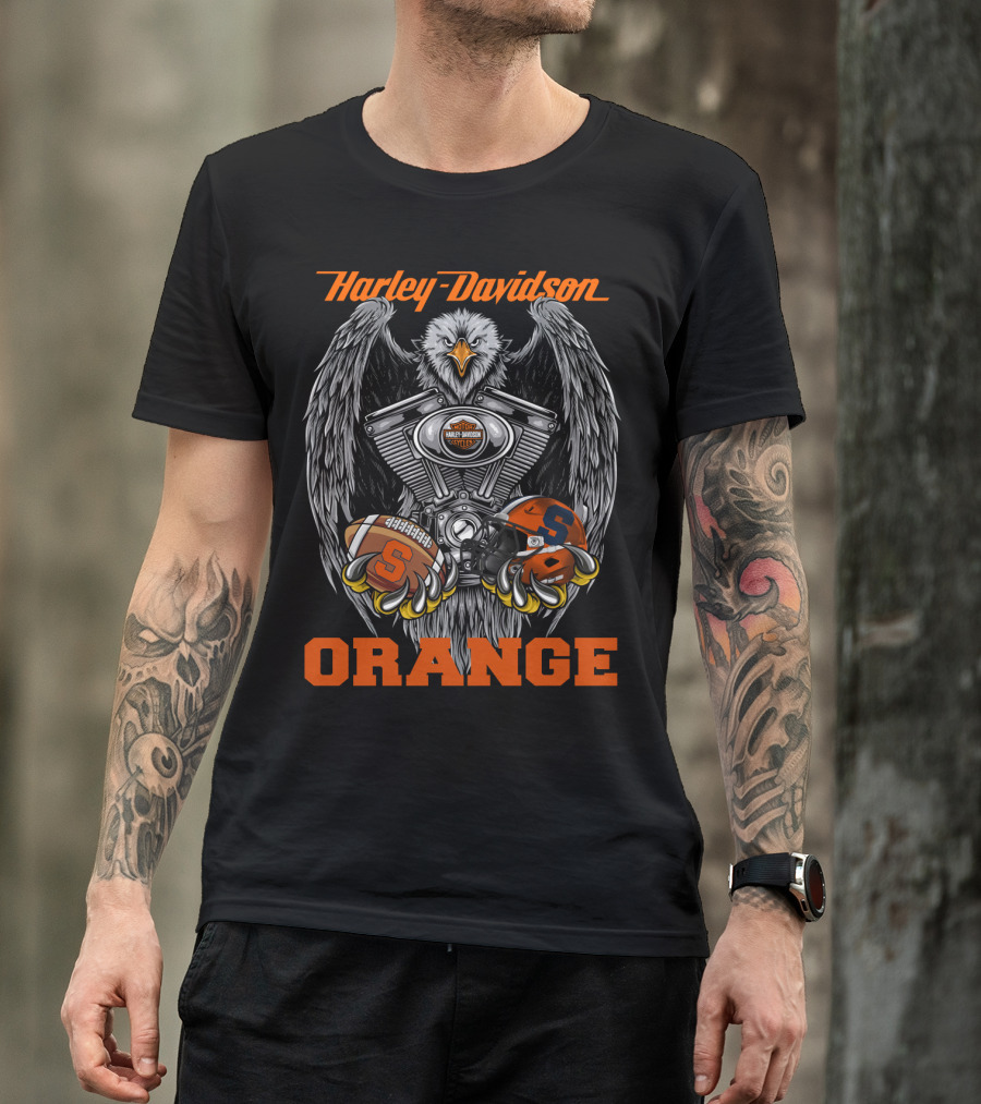 Harley Davidson Orange Eagle With Syracuse Football And Helmet T-Shirt