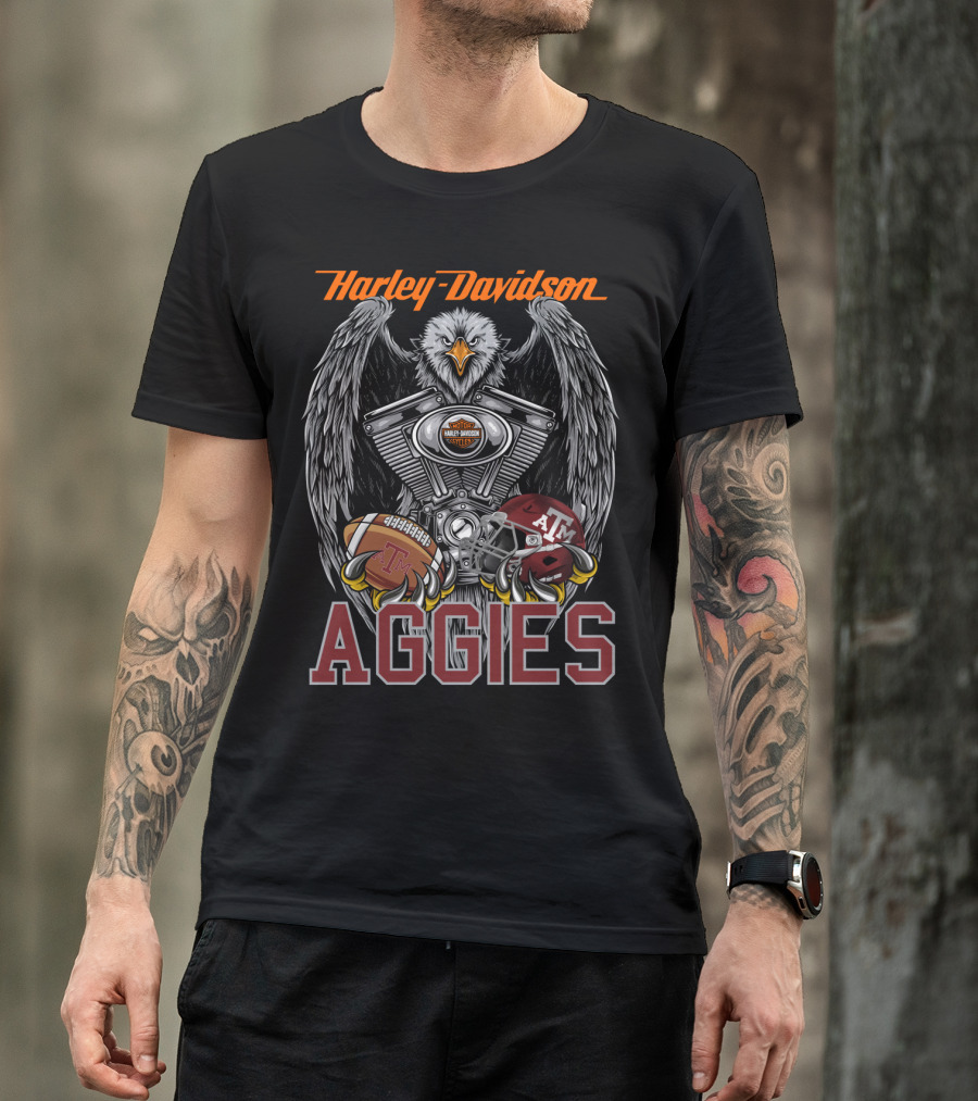 Harley Davidson Aggies Texas A&M Football Eagle Engine T-Shirt