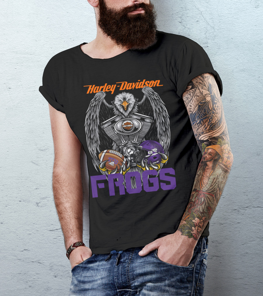 Harley Davidson Tcu Frogs Ncaa Football Helmet And Eagle T-Shirt