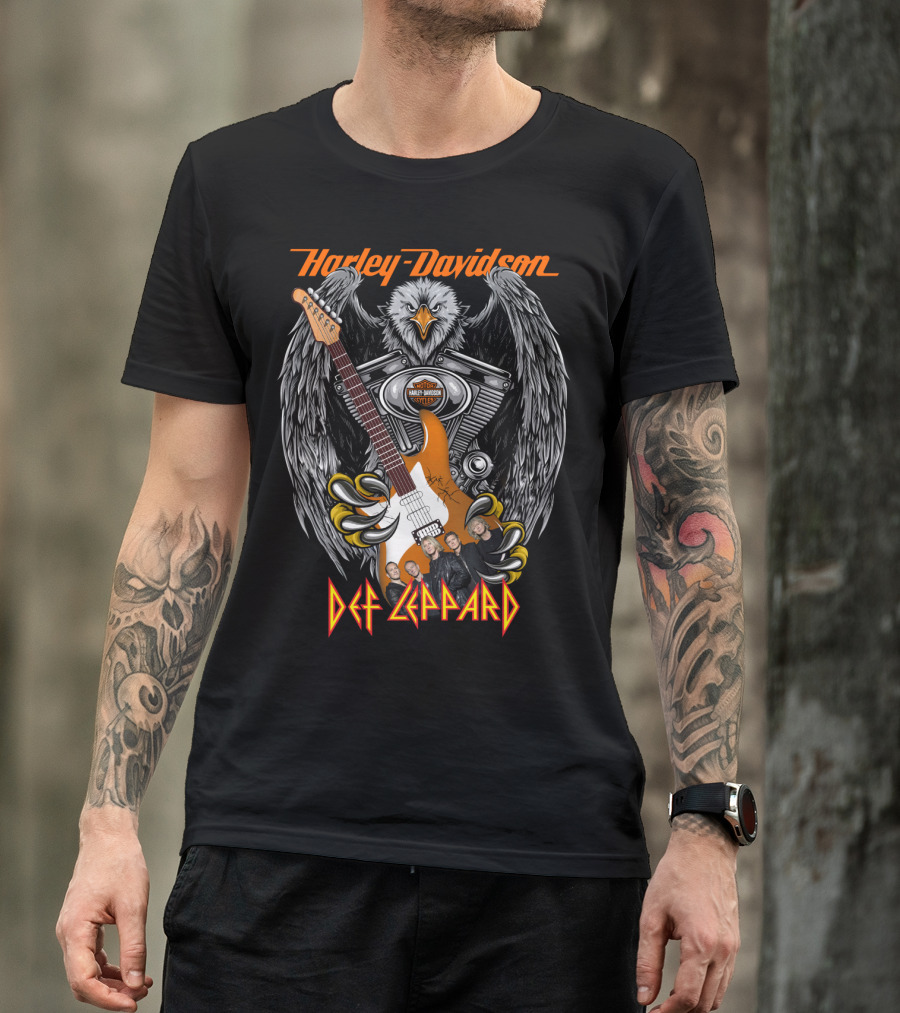 Harley Davidson Def Leppard Eagle Guitar Band Members T-Shirt