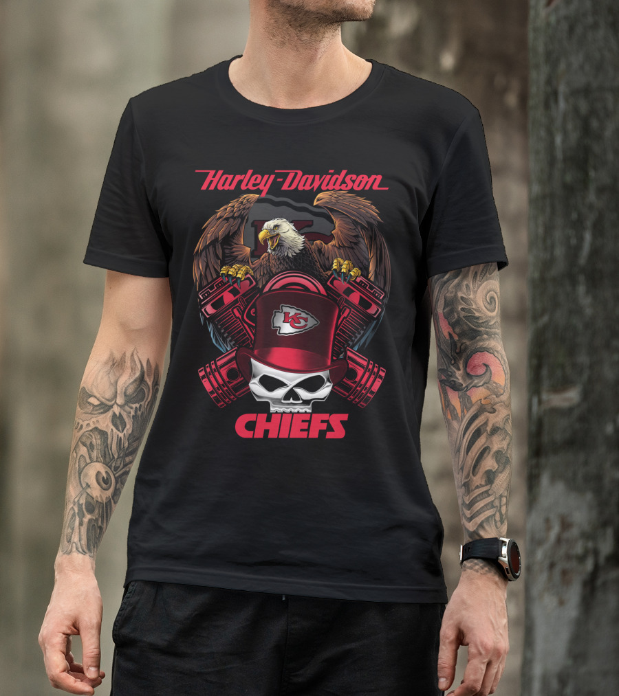 Harley Davidson Chiefs Kcc Nfl Football Eagle Skull T-Shirt