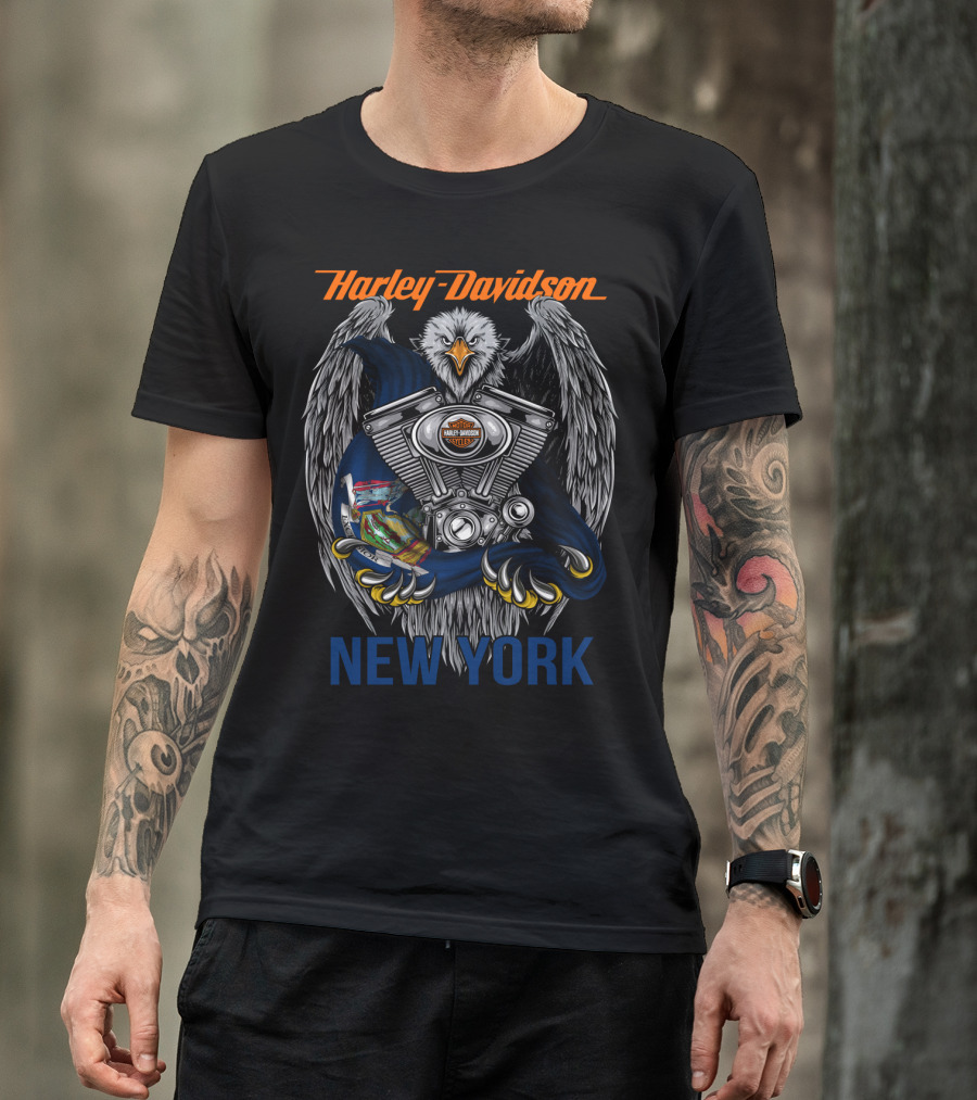 Harley Davidson New York Eagle And Engine Artwork T-Shirt
