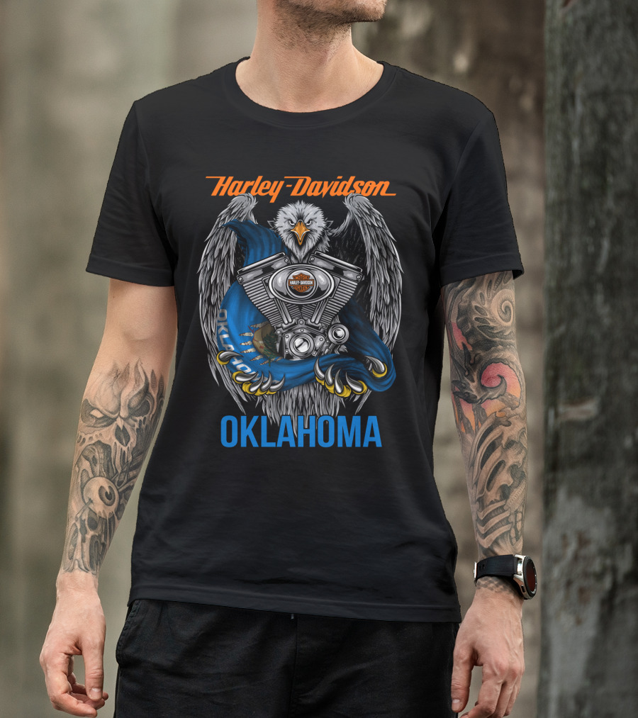 Harley Davidson Oklahoma Eagle And Engine T-Shirt