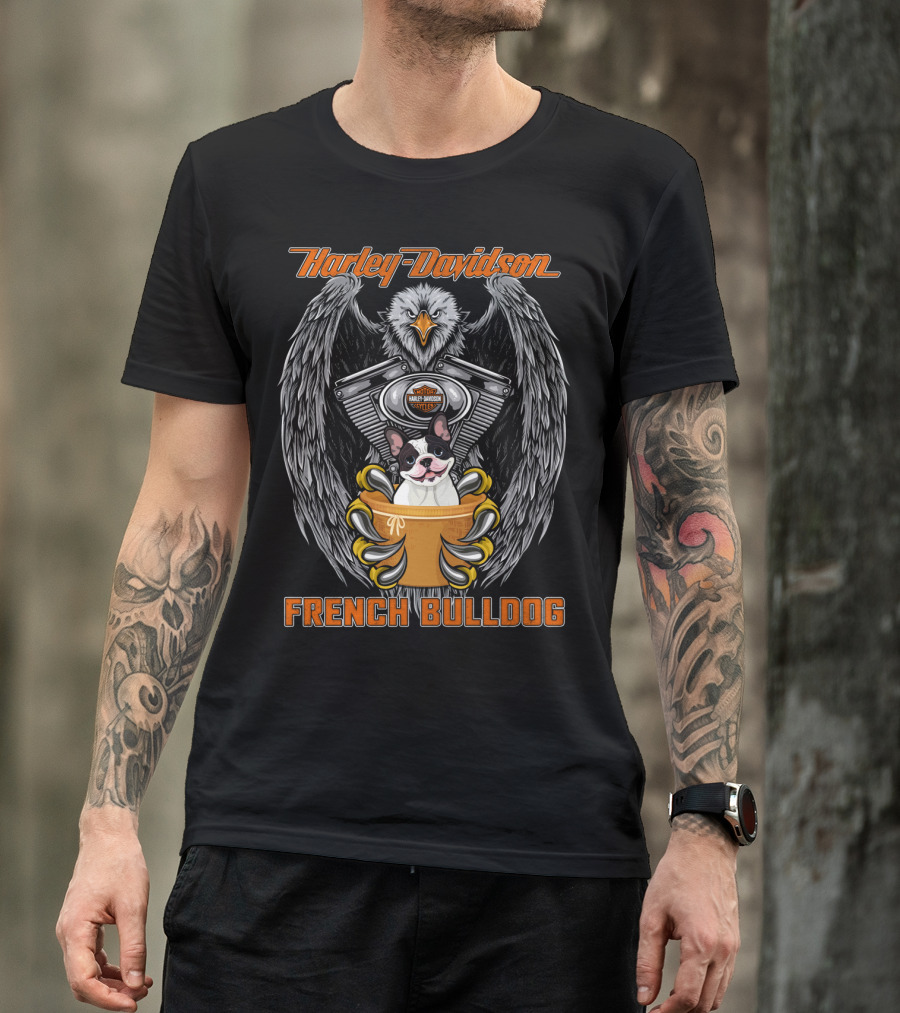 Harley Davidson French Bulldog Eagle Engine Badge T-Shirt