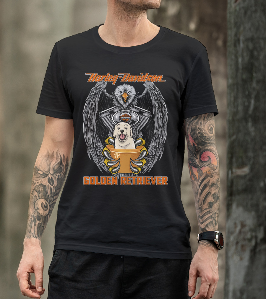 Harley Davidson Eagle Engine Golden Retriever T-Shirt