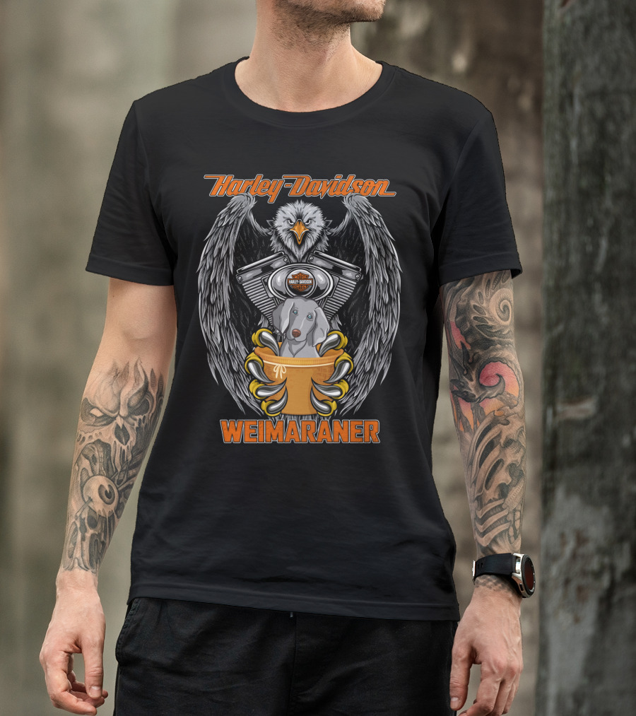 Harley Davidson Weimaraner Eagle Motorcycles T-Shirt