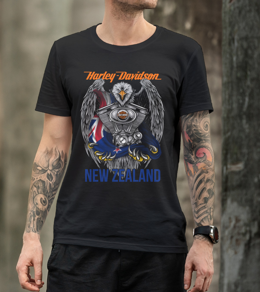 Harley Davidson New Zealand Eagle Engine Flag T-Shirt