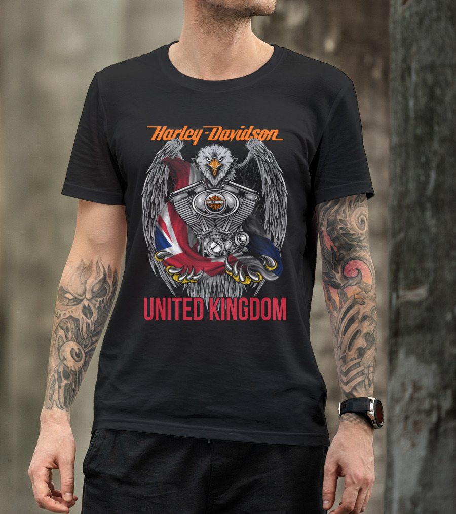 Harley Davidson United Kingdom Eagle Engine Flag T-Shirt