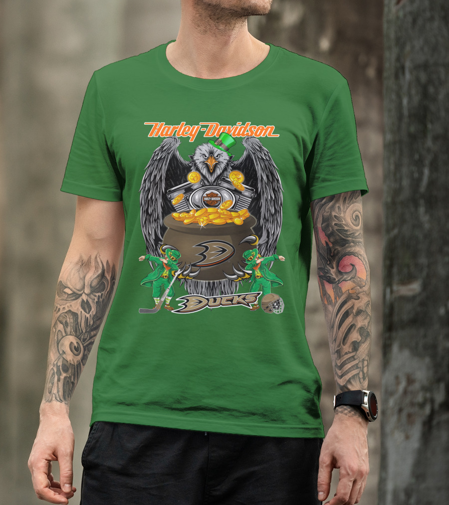 Harley Davidson Anaheim Ducks Nhl Eagles And Leprechauns T-Shirt