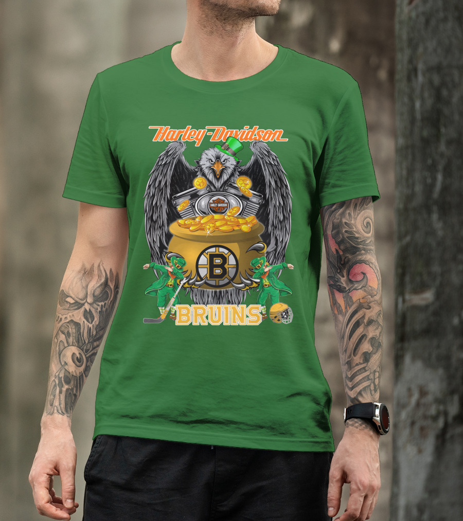 Harley Davidson Bruins St. Patrick's Day Coin Pot Hockey T-Shirt
