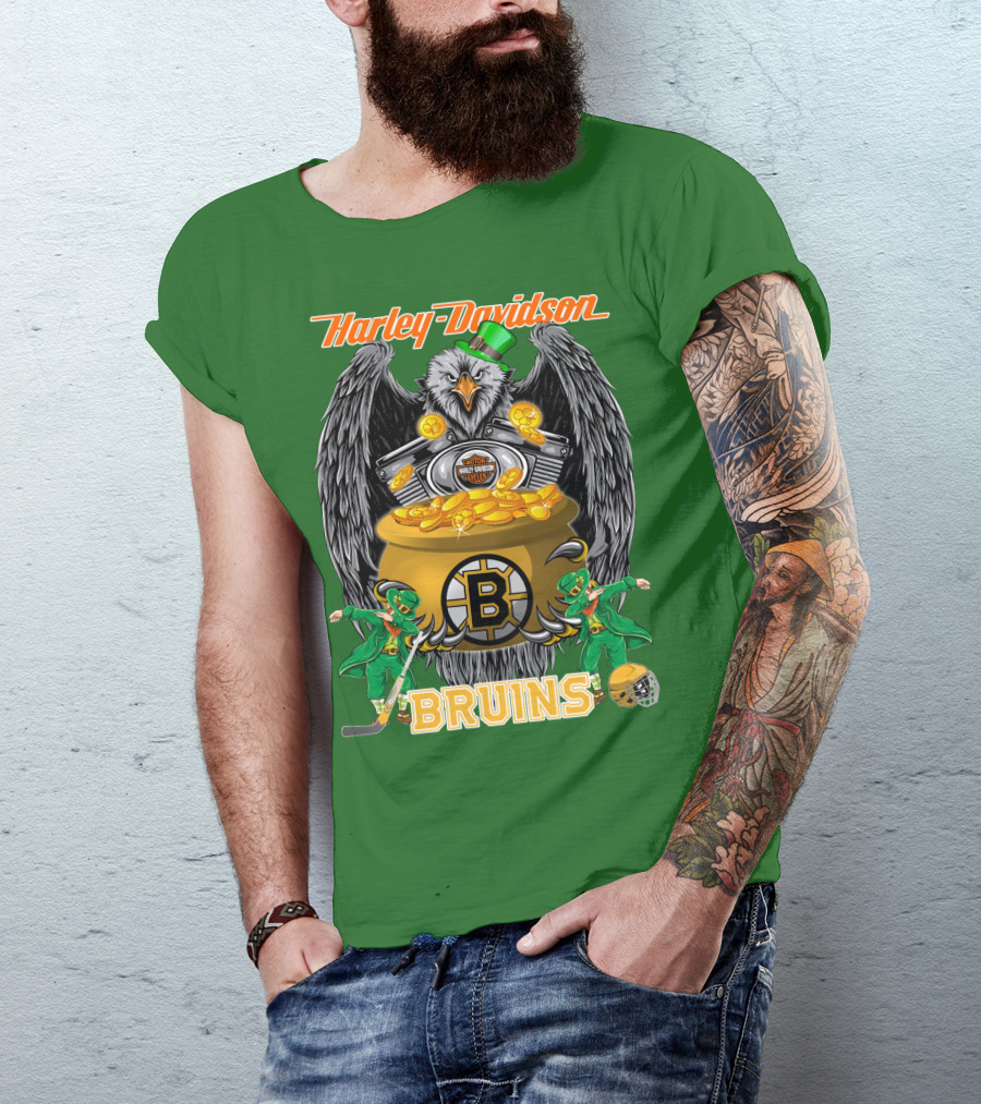 Harley Davidson Bruins St. Patrick's Day Coin Pot Hockey T-Shirt