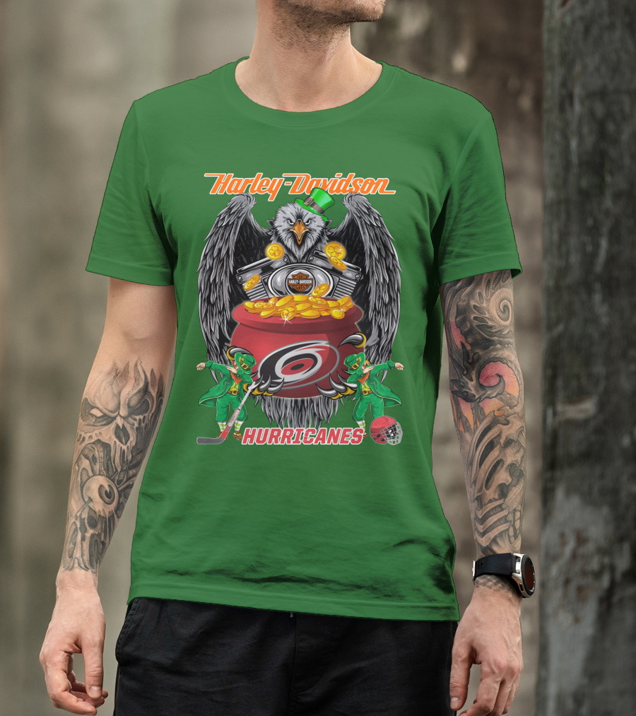 Harley Davidson Hurricanes Nhl Carolina Hockey Luck St. Patrick's Day Eagle T-Shirt