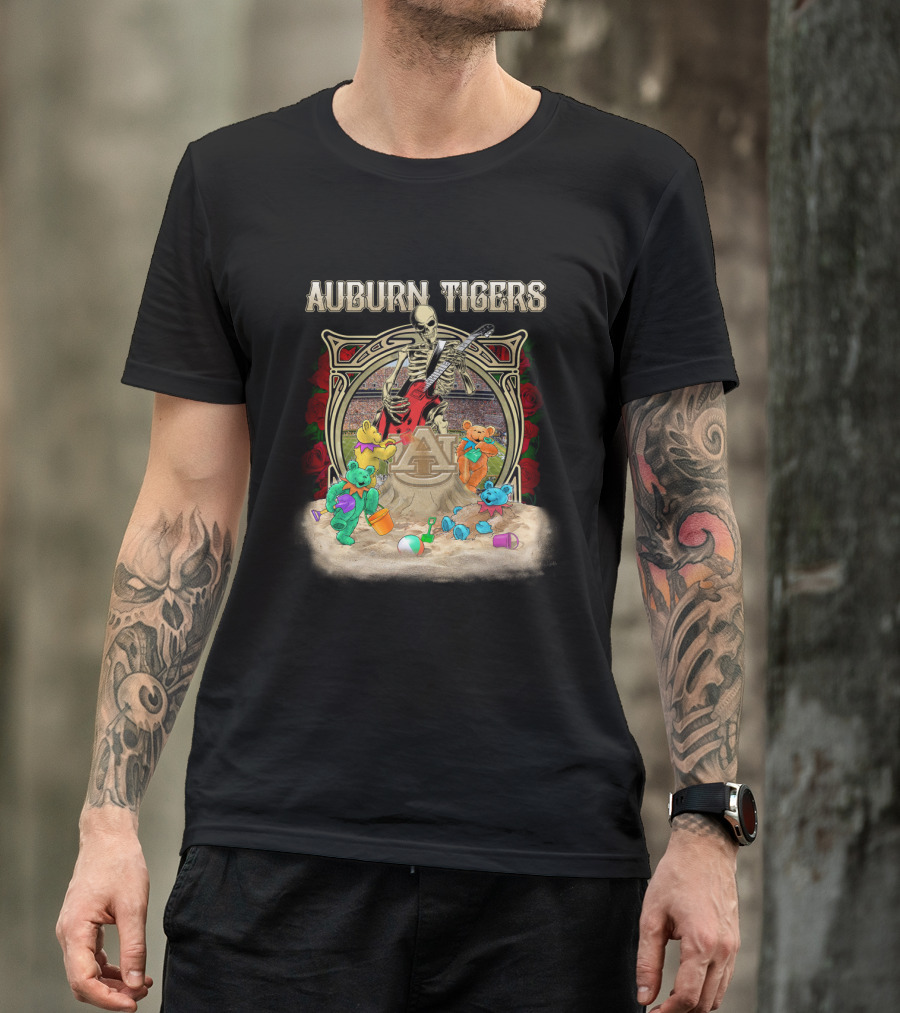 Auburn Tigers Skeleton Guitar Ncaa1 63 Bears Roses T-Shirt