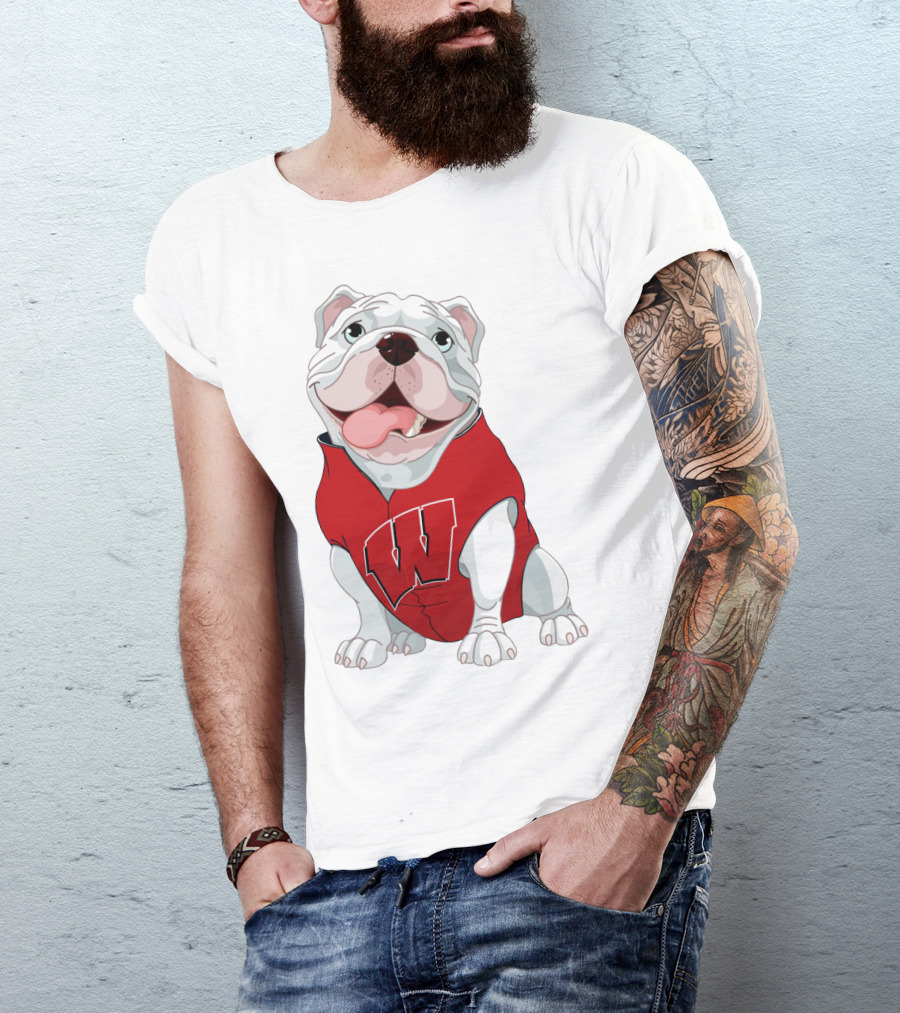 Wisconsin Badgers Bulldog In Red Sweater With W T-Shirt