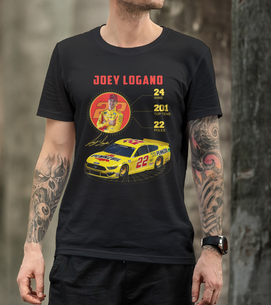 Joey Logano 22 Pennzoil Racing Stats 24 Wins 201 Top Tens 22 Poles T-Shirt