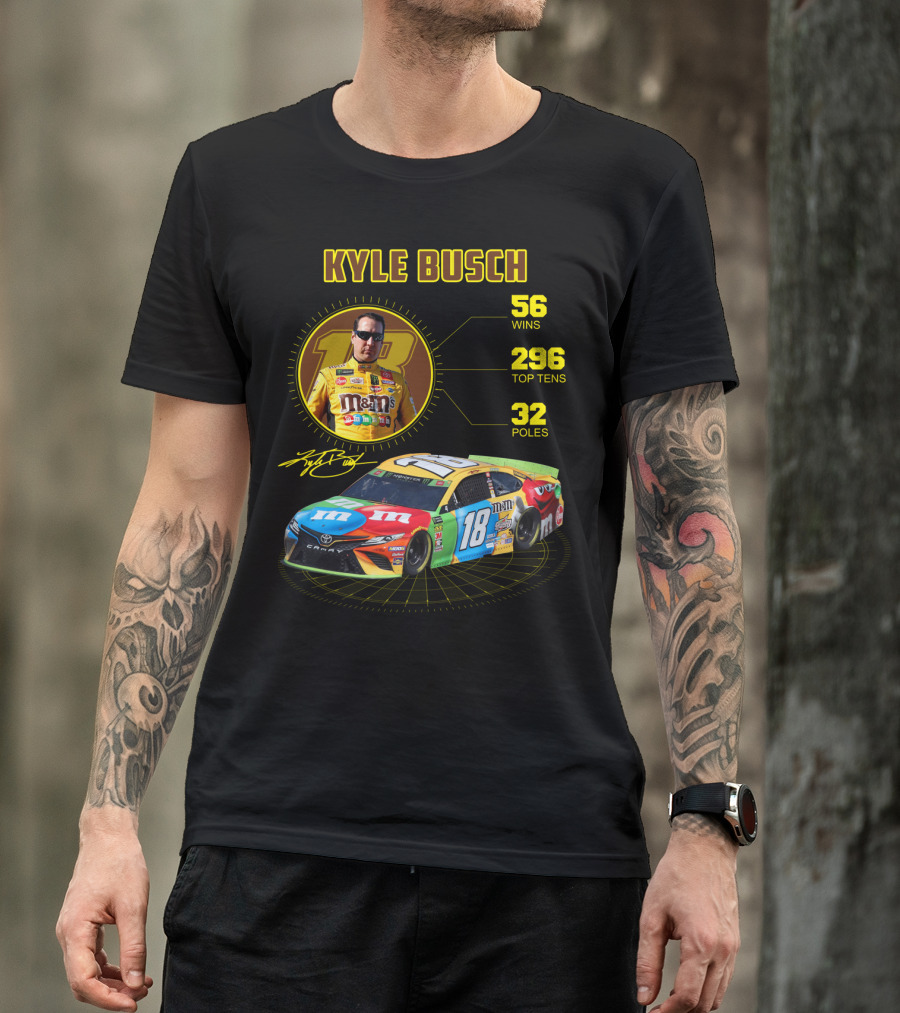 Kyle Busch M&M's 18 Toyota 56 Wins 296 Top Tens 32 Poles T-Shirt