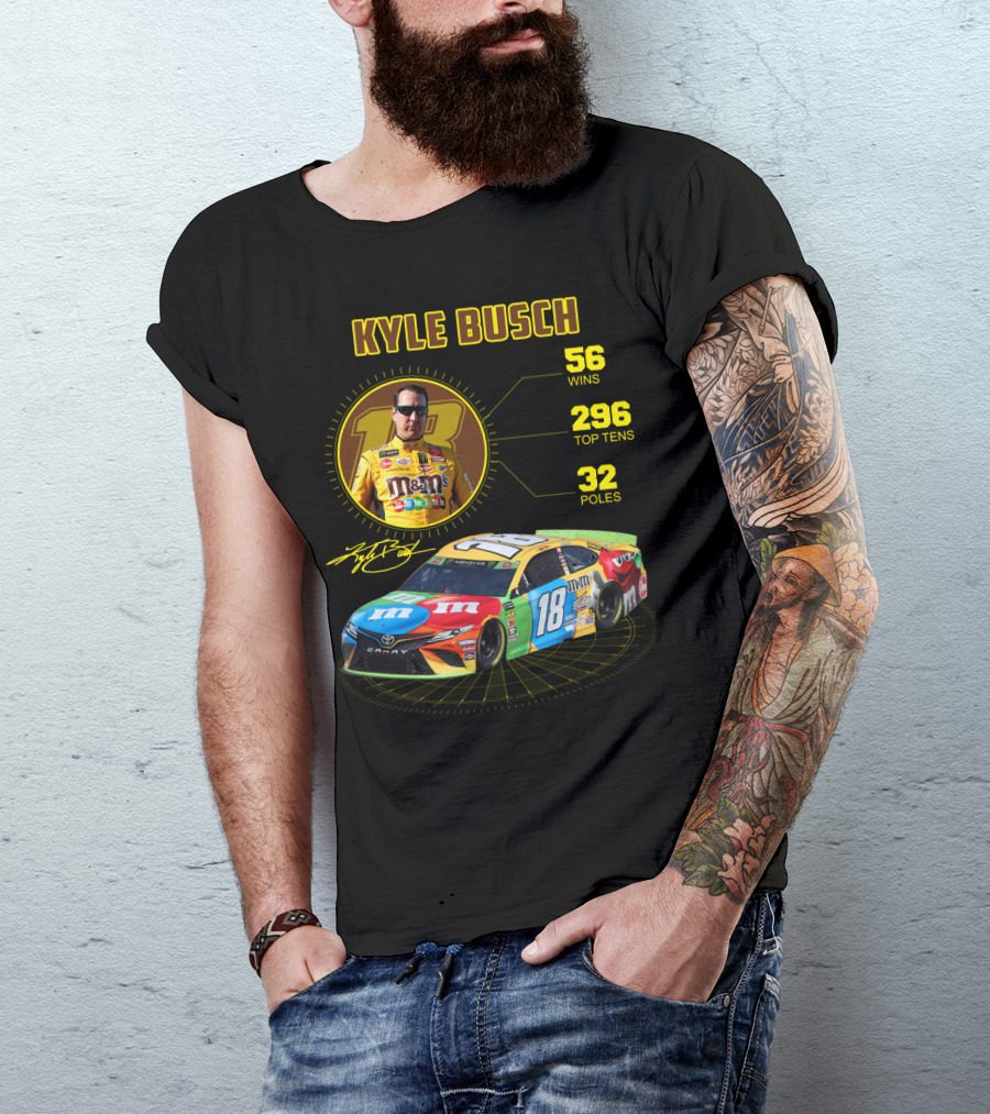 Kyle Busch M&M's 18 Toyota 56 Wins 296 Top Tens 32 Poles T-Shirt