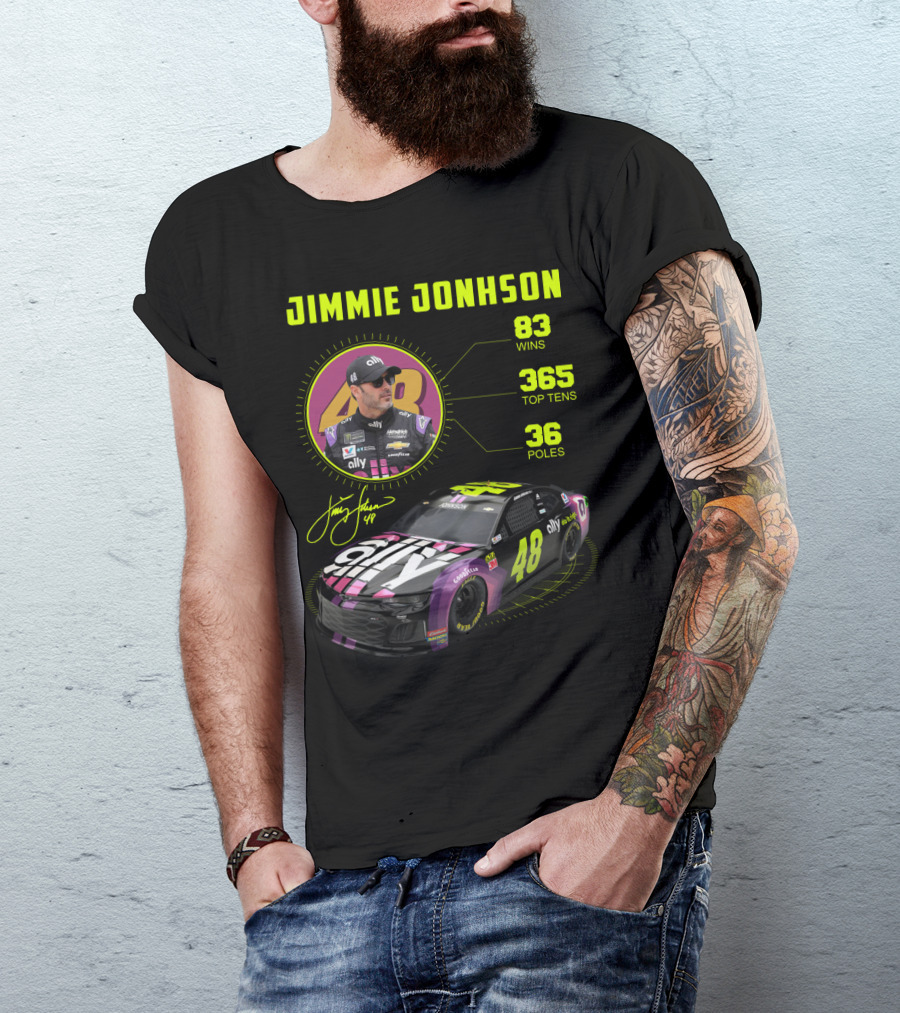 Jimmie Johnson 83 Wins 365 Top Tens 36 Poles Ally Racing Car 48 T-Shirt