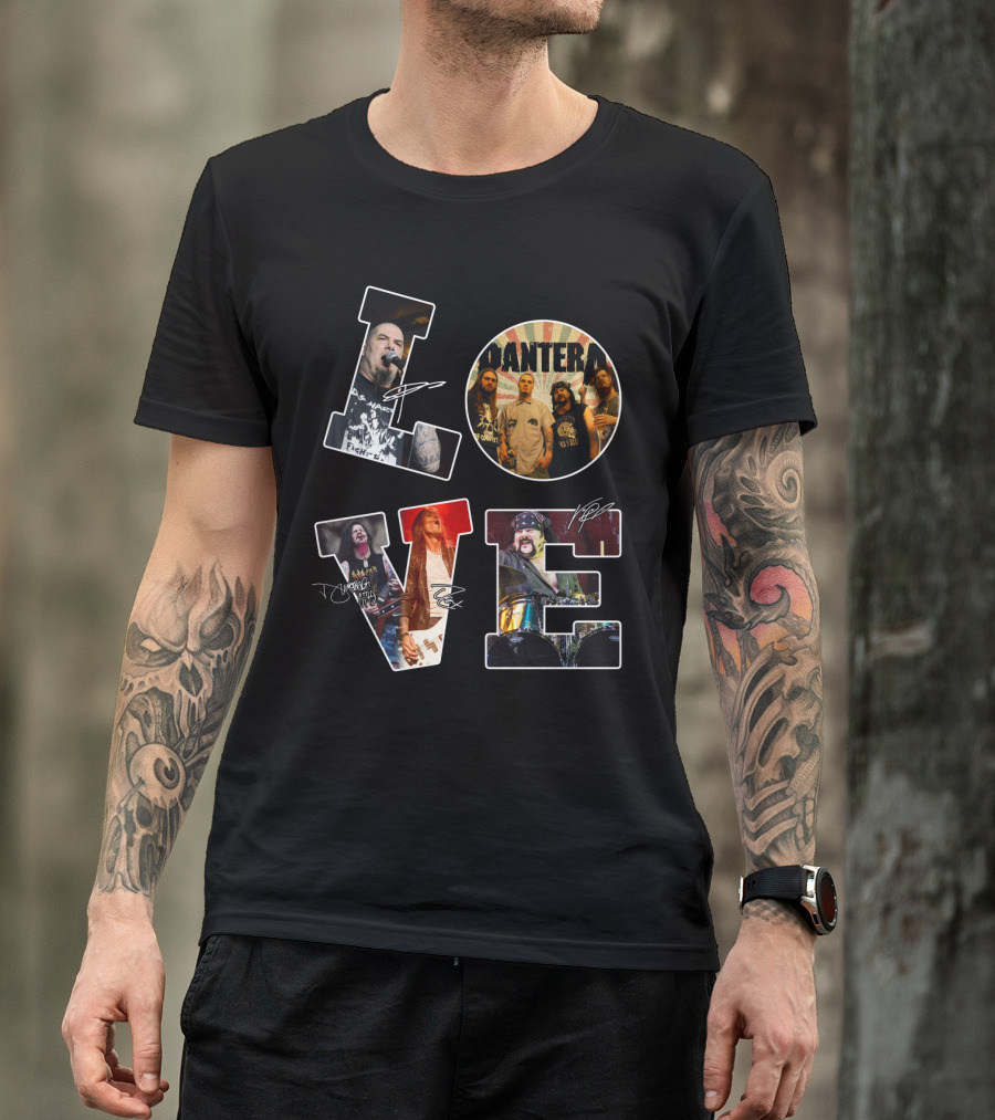 Pantera Love Band Members Autographed Photo Collage T-Shirt